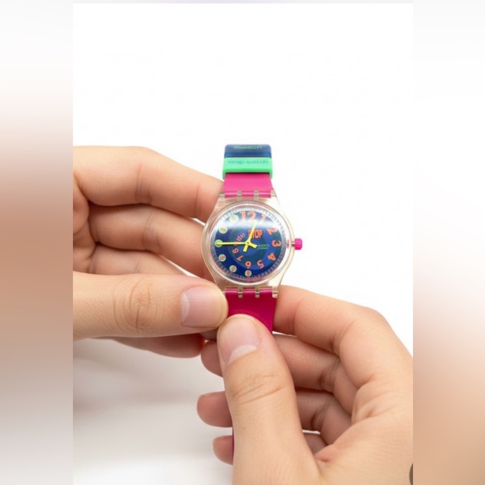 Swatch watch' Vibrant Pink and Blue Timepiece